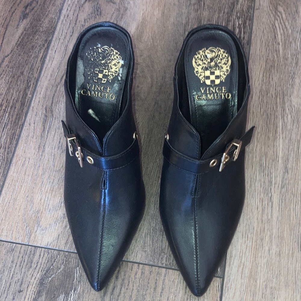 Vince Camuto, Black, Women's, Mules, heels, party, classic, leather, office,